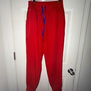 Figs Women's High Waisted Zamora Jogger Scrub Pants in Winning Red